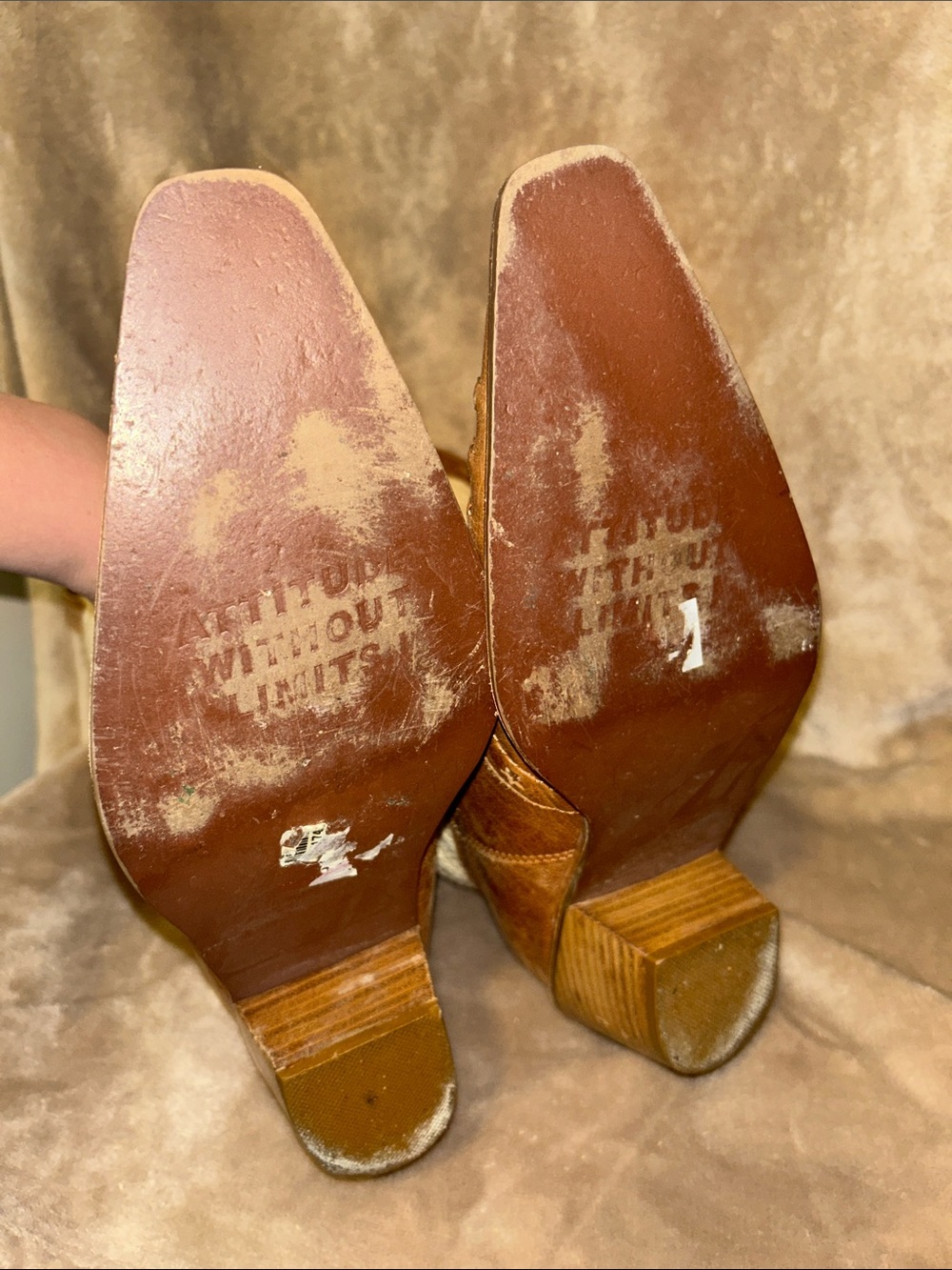 AWOL Tan Leather Cream Crochet Snip Toe Boho Western Coastal Cowgirl Boots 8.5 - Picture 12 of 16